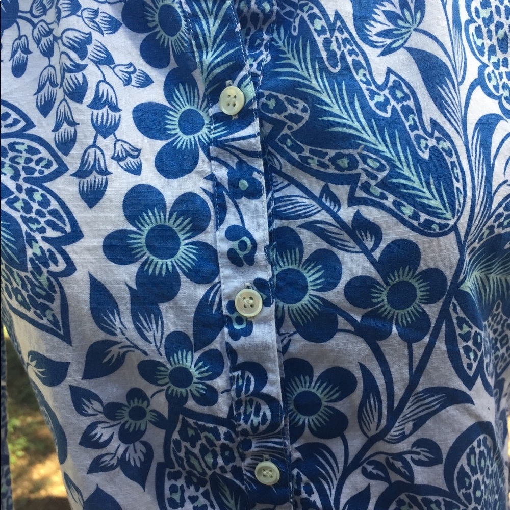 J .Crew cotton floral print light blue floral long sleeve print blouse HPx2 - Picture 5 of 11